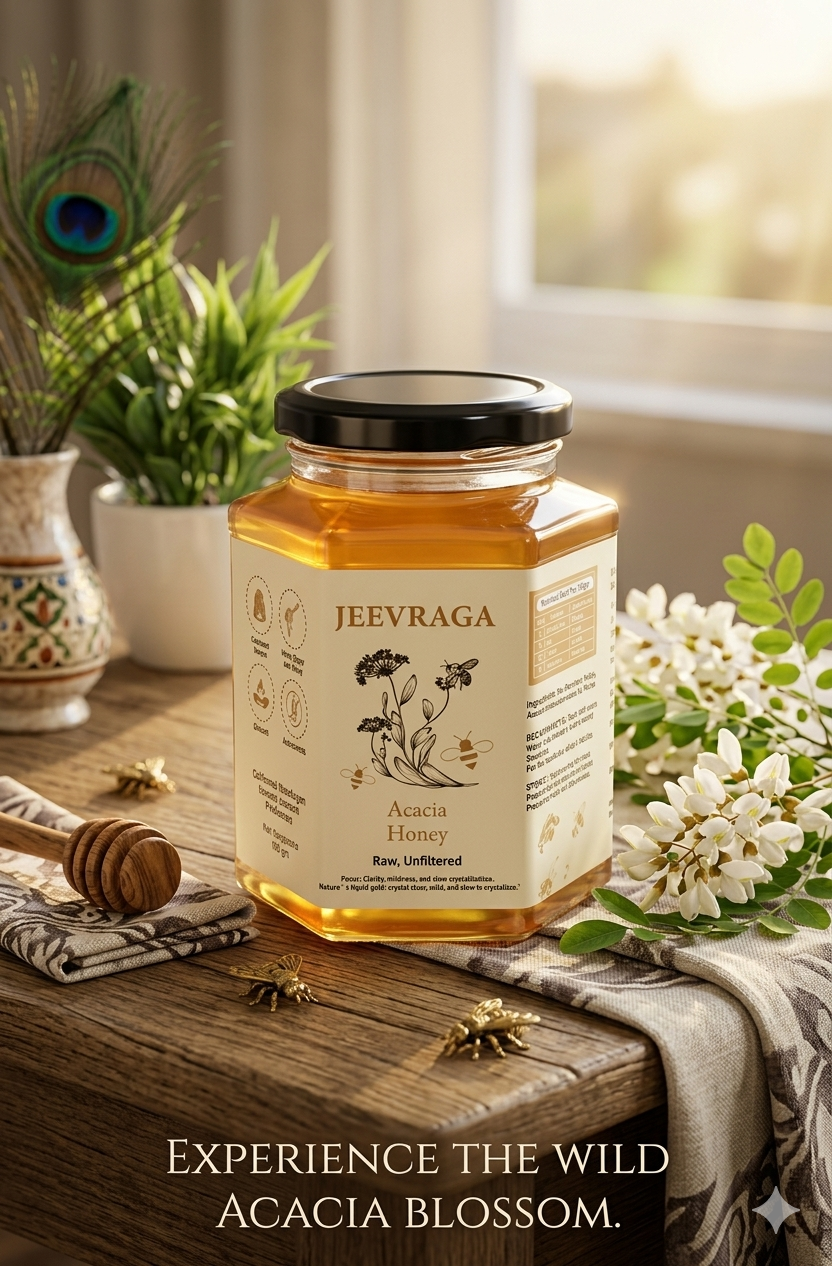 Jeevraga Premium Acacia Honey - 100% Raw, Clear & Mild 500 gm