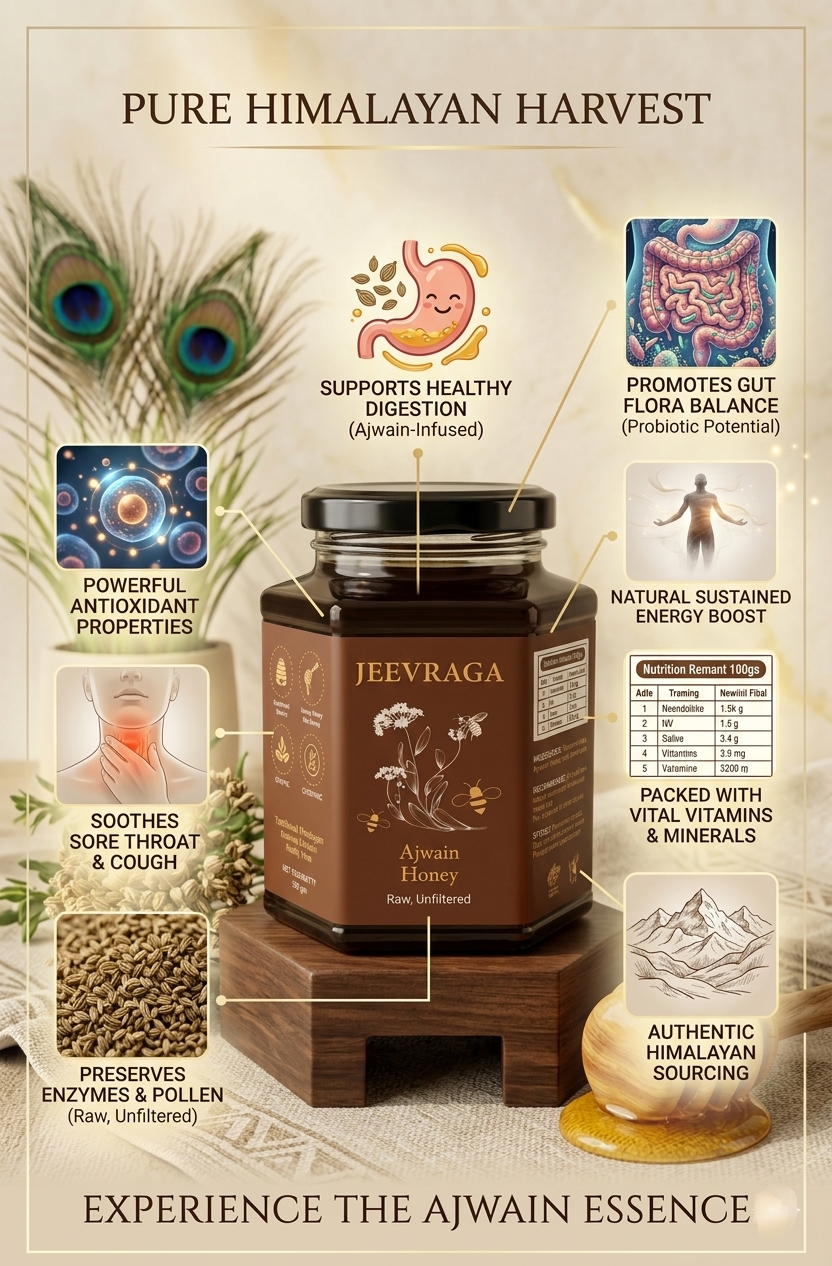 Jeevraga Raw Ajwain Honey - 100% Pure Digestive Superfood 500 gm